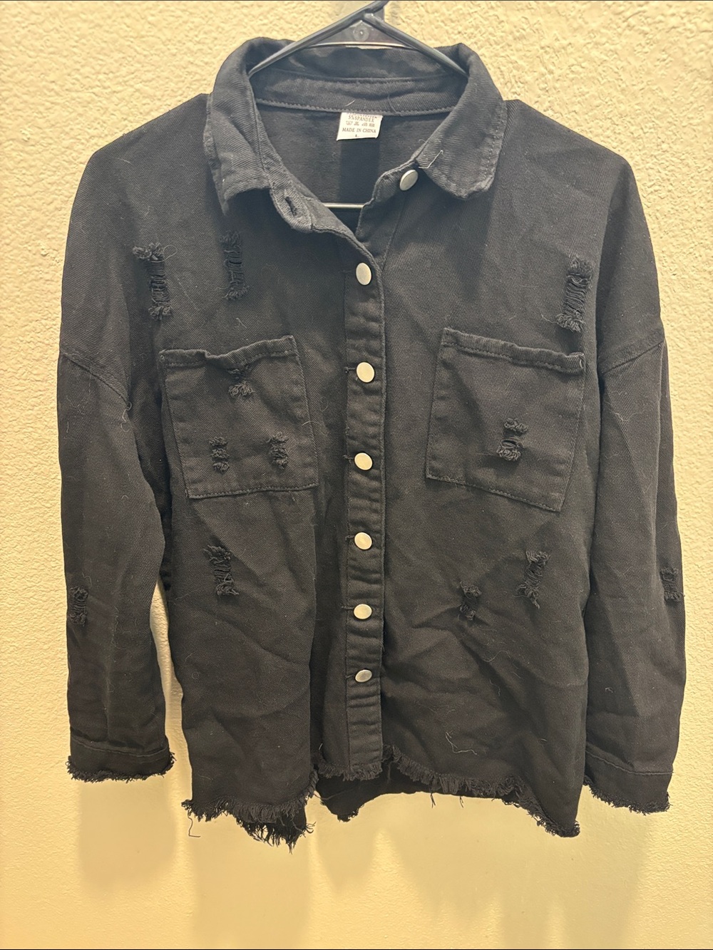 HipGlamp Distressed Shacket - Oversized Fringe Hem Ripped Soft Denim Jacket